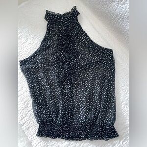 PASSPORT Polka Dot Ruffle Button Up Sleeveless Blouse